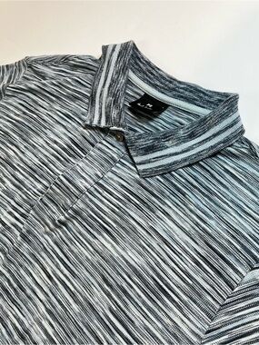 PS Paul Smith Men’s Polo Shirt L Blue Space Dye Gradient Stripe Textured Cotton